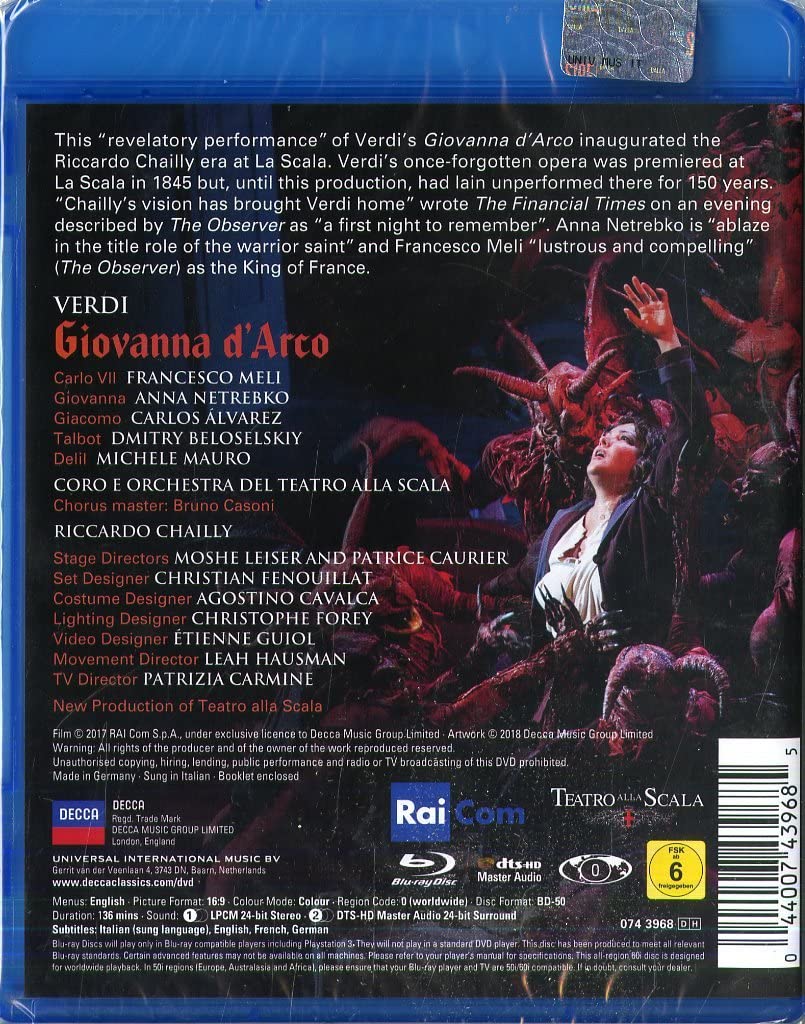 Verdi: Giovanna D\'Arco - Blu Ray | Anna Netrebko, Francesco Meli, Carlos Alvarez
