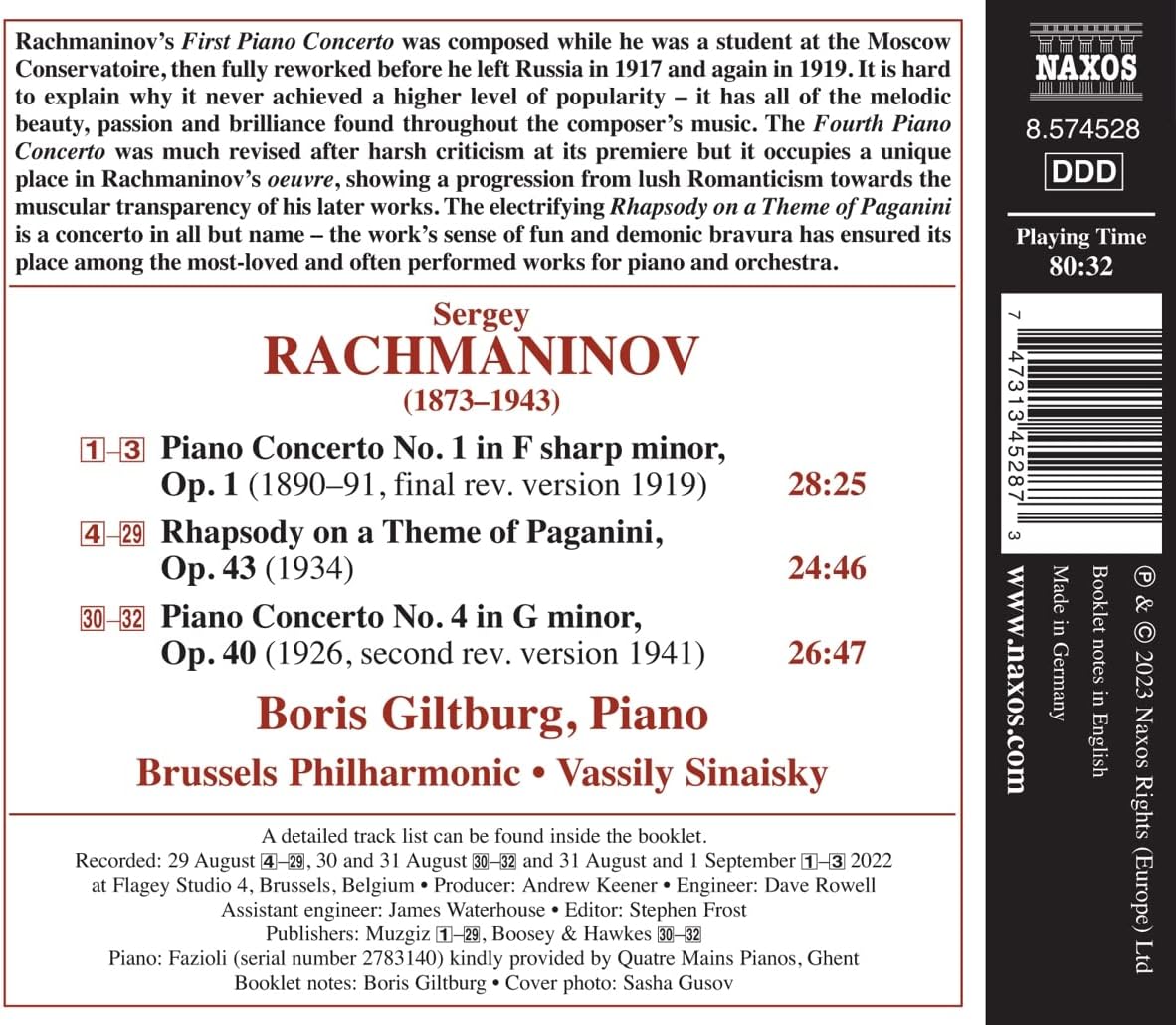 Rachmaninov: Piano Concertos Nos. 1 and 4; Rhapsody on a Theme of Paganini | Boris Giltburg, Brussels Philharmonic, Vassily Sinaisky