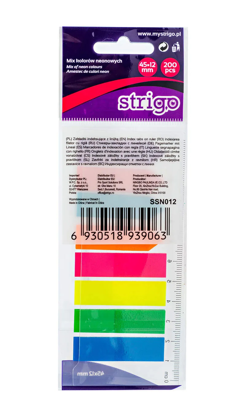 Etichete indexare - 8 culori neon, 45x12mm, 200 file | Strigo