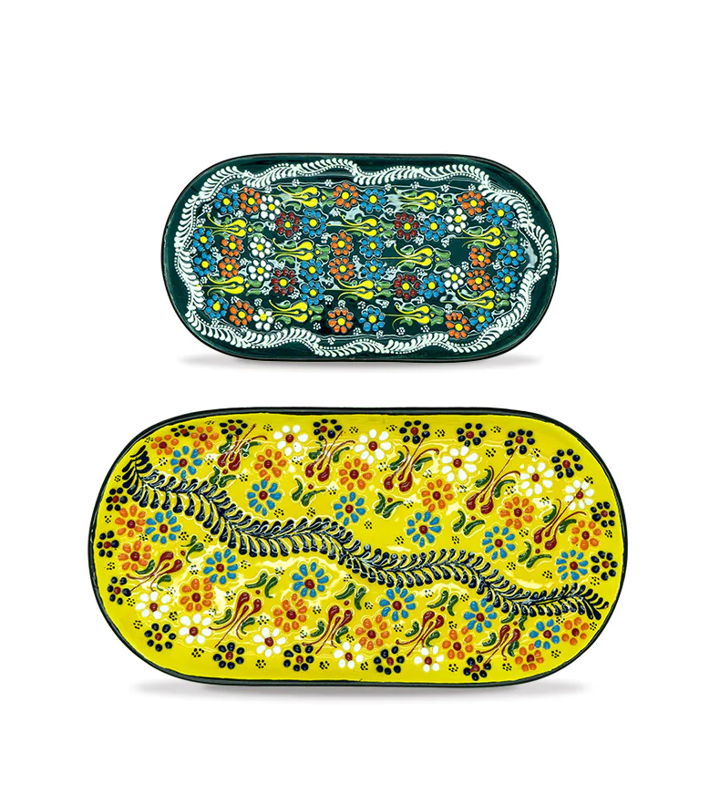 Set 2 platouri - Oval Plates Istanbul, yellow & green | WD Lifestyle