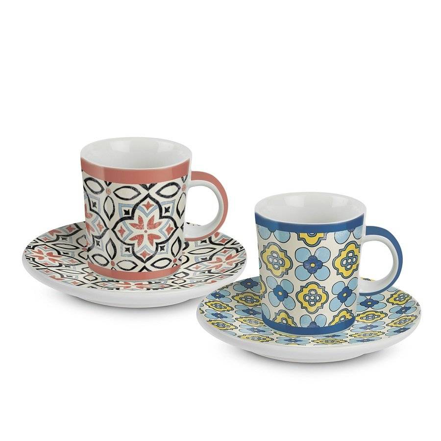 Set 2 cesti cu farfurie espresso - Majorica Coral/Blue | egan