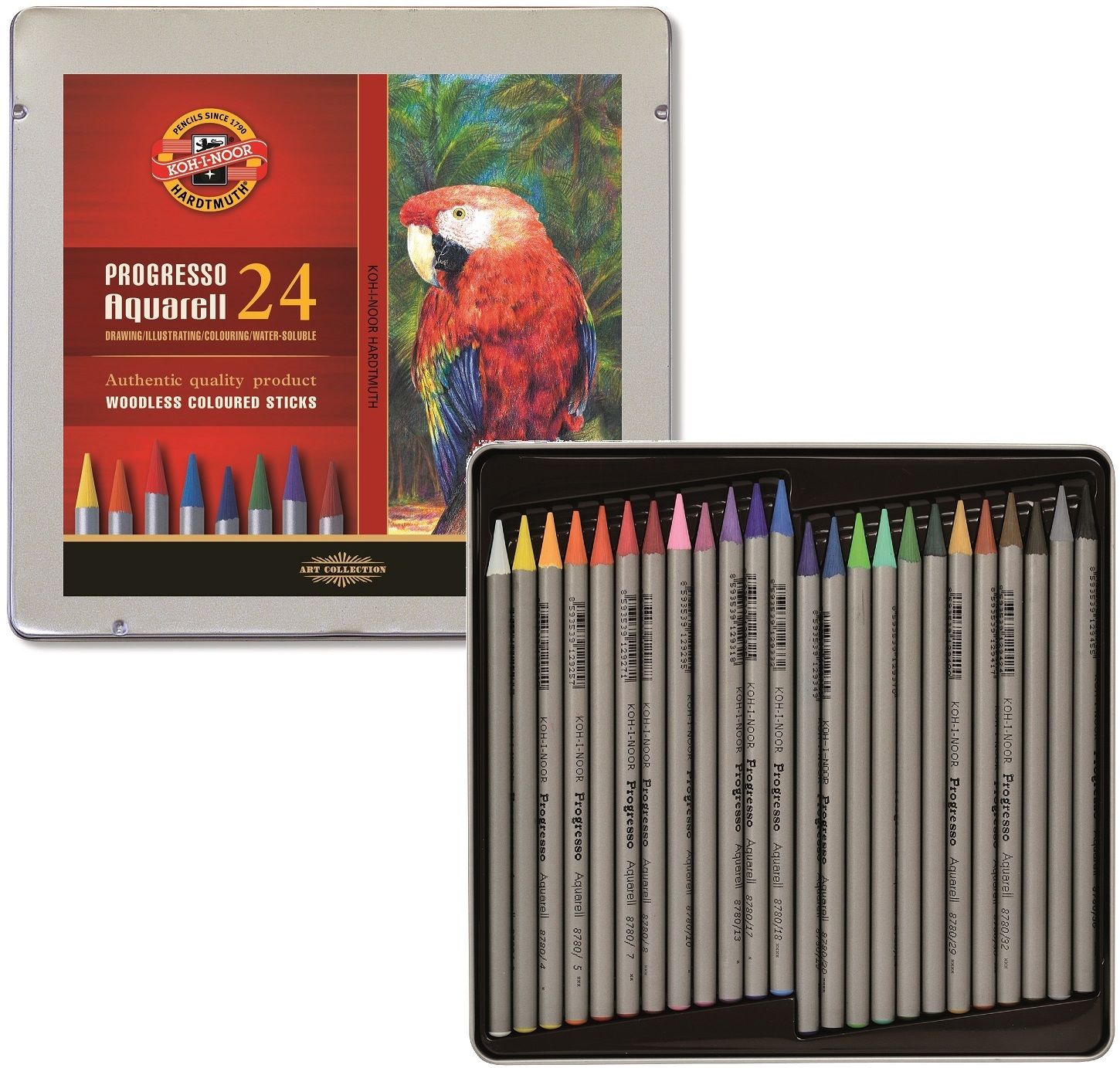 Set creioane fara lemn 24 culori - Progresso Aquarell | Koh-I-Noor