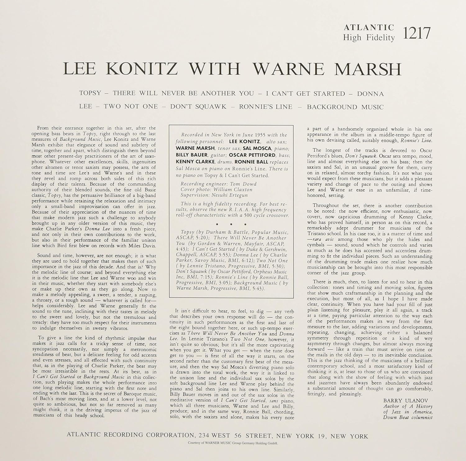 Lee Konitz with Warne Marsh - Vinyl | Lee Konitz, Warne Marsh