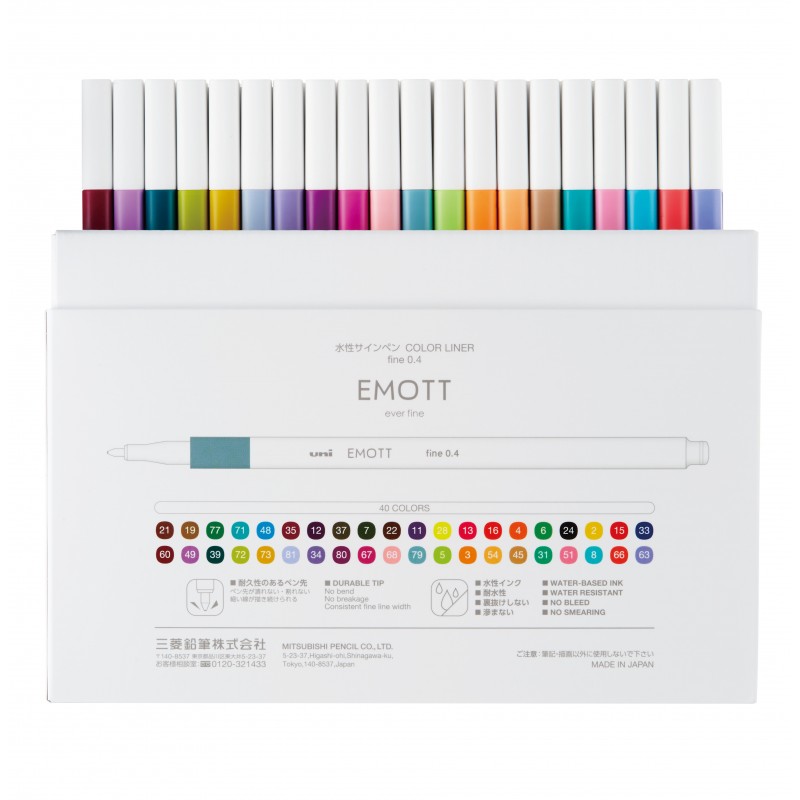 Set 40 finelinere - Emott Fine 0.4mm | Uni - 1 | YEO