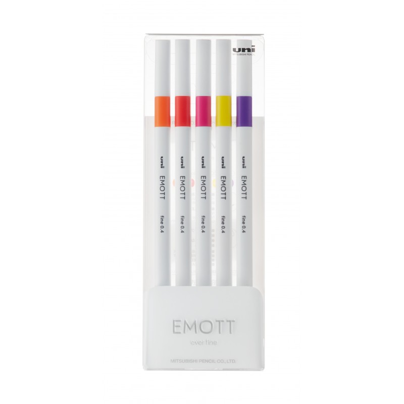 Set 5 finelinere - Emott No. 2, 0.4mm, culori intense | Uni - 1 | YEO