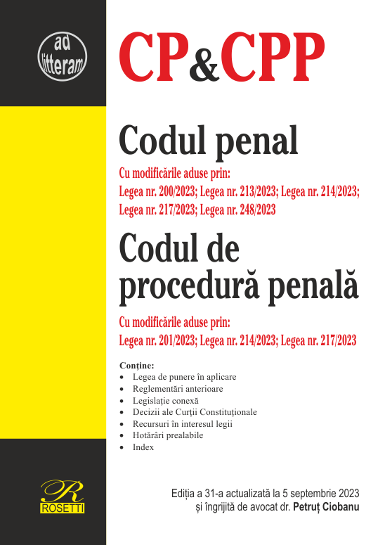 Codul penal. Codul de procedura penala (5 septembrie 2023) | Petrut Ciobanu