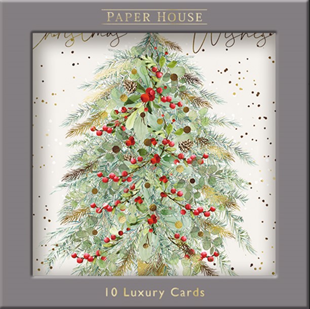 Set 10 felicitari - Xmas Tree With Red Berries | Great British Card Company