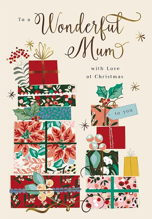 Felicitare - Mum - Pile of Presents with Floral Pattern | Great British Card Company