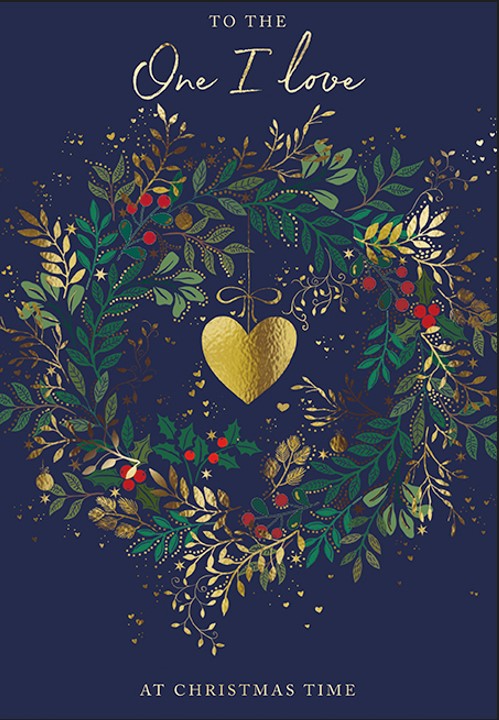 Felicitare - One I Love - Graphic Wreath on Midnight Ground | Great British Card Company