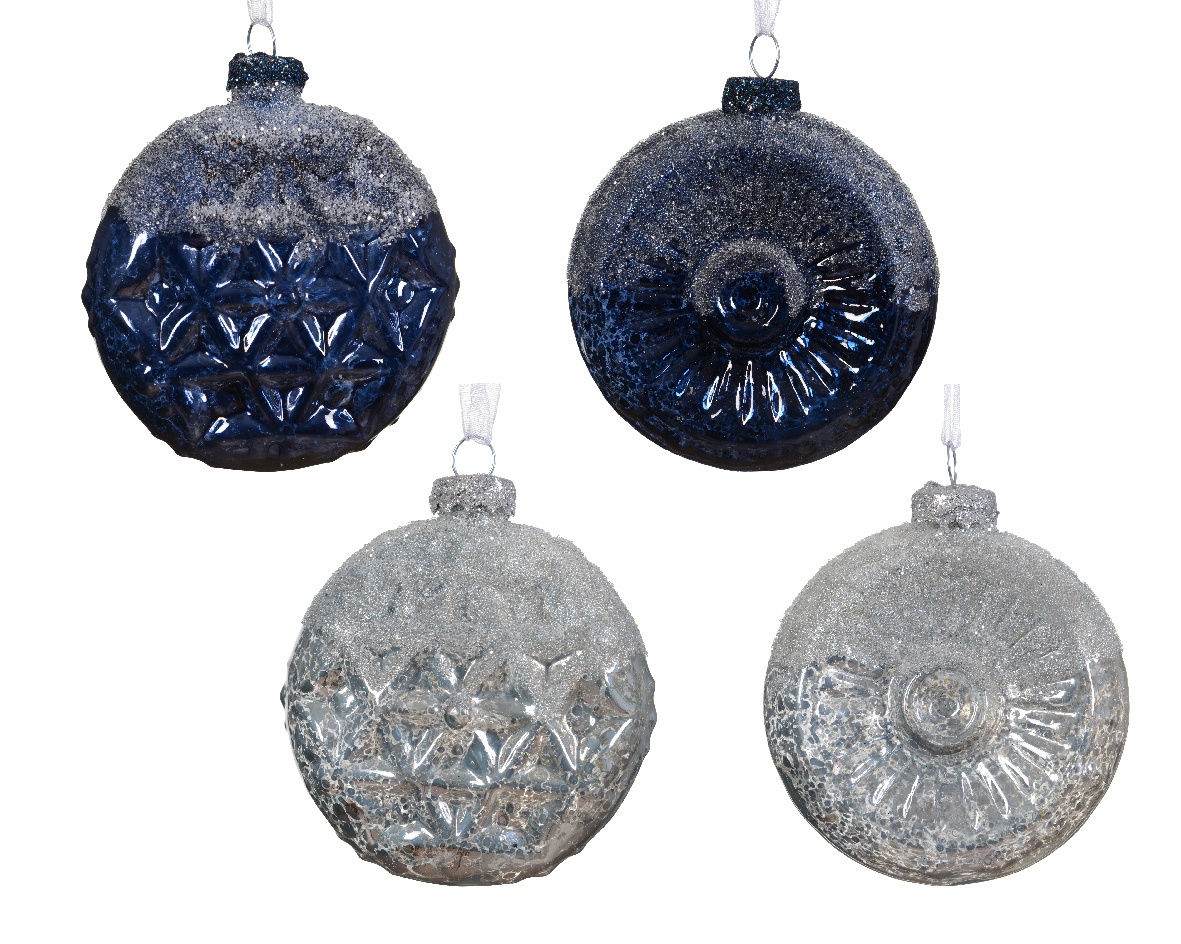 Glob - Ornament Glass Enamel - Shiny with Snow Finish and Transparent Glitter on Top, doua culori | Kaemingk