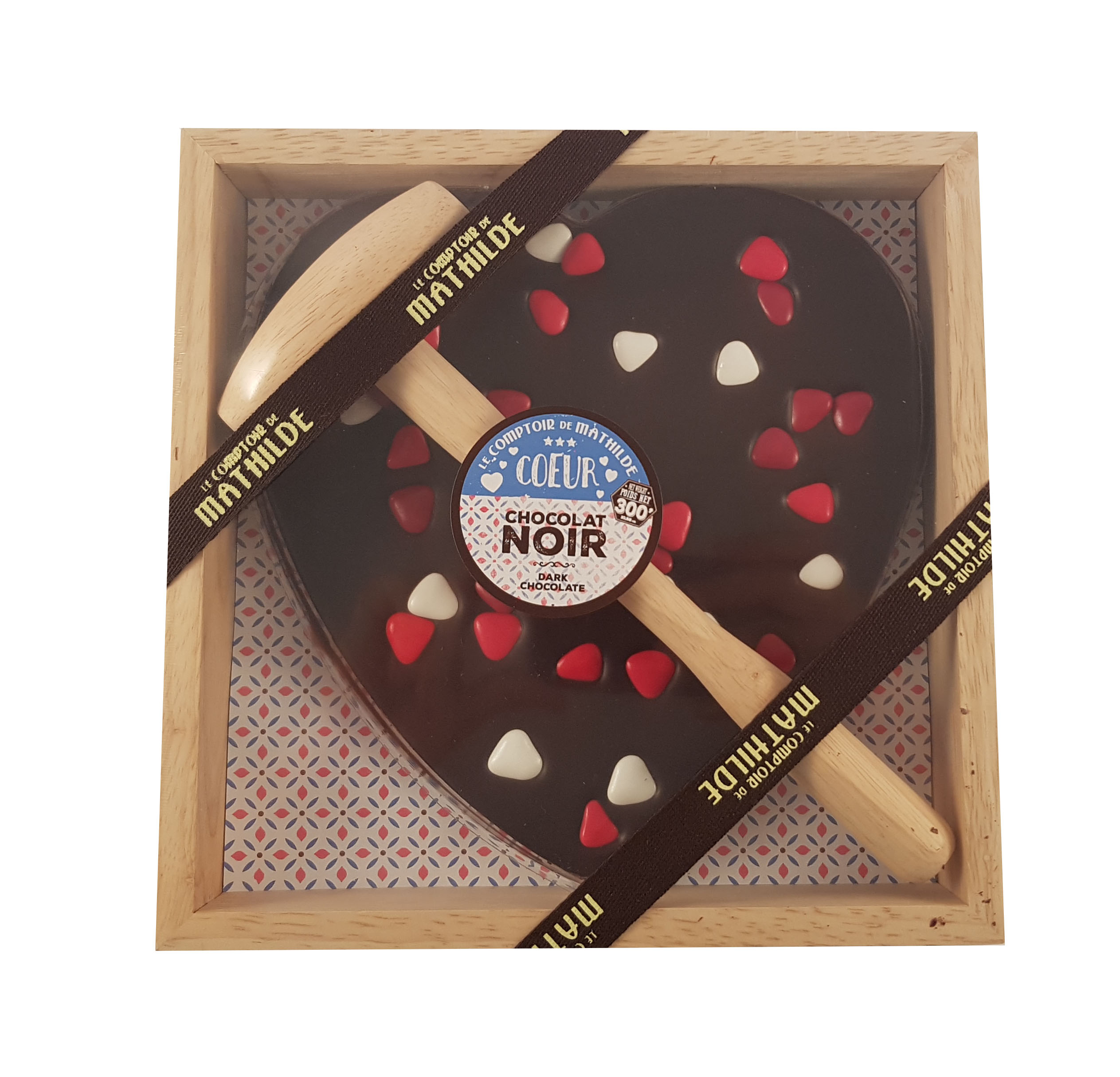 Inima de ciocolata casata cu inimioara de ciocolata in cutie de lemn | Comptoir de Mathilde