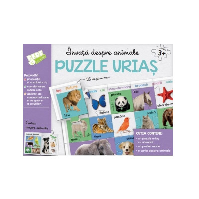 Invata despre animale. Puzzle urias - 28 de piese mari 