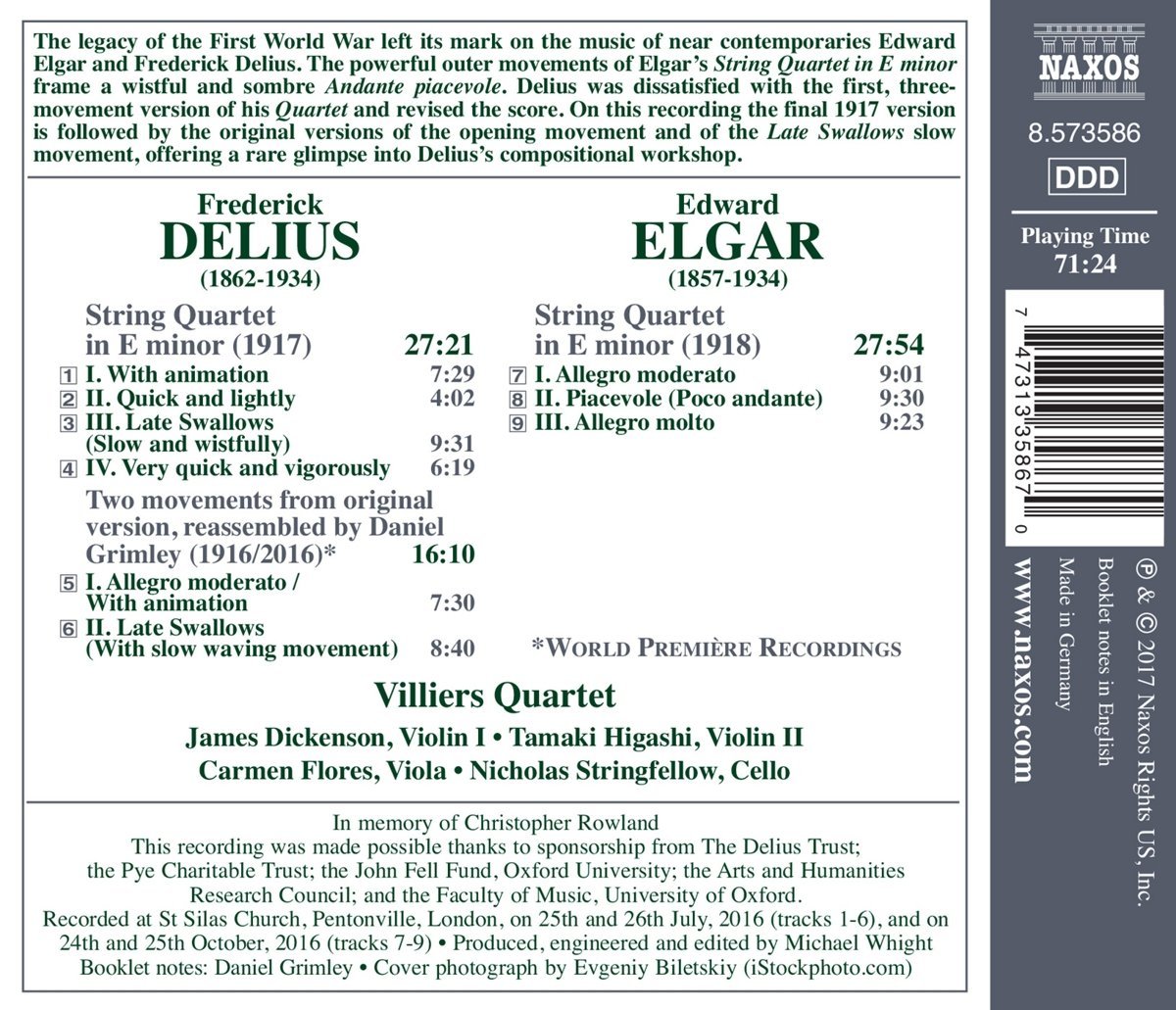 Delius, Elgar: String Quartets | Villiers Quartet, Frederick Delius - 1 | YEO