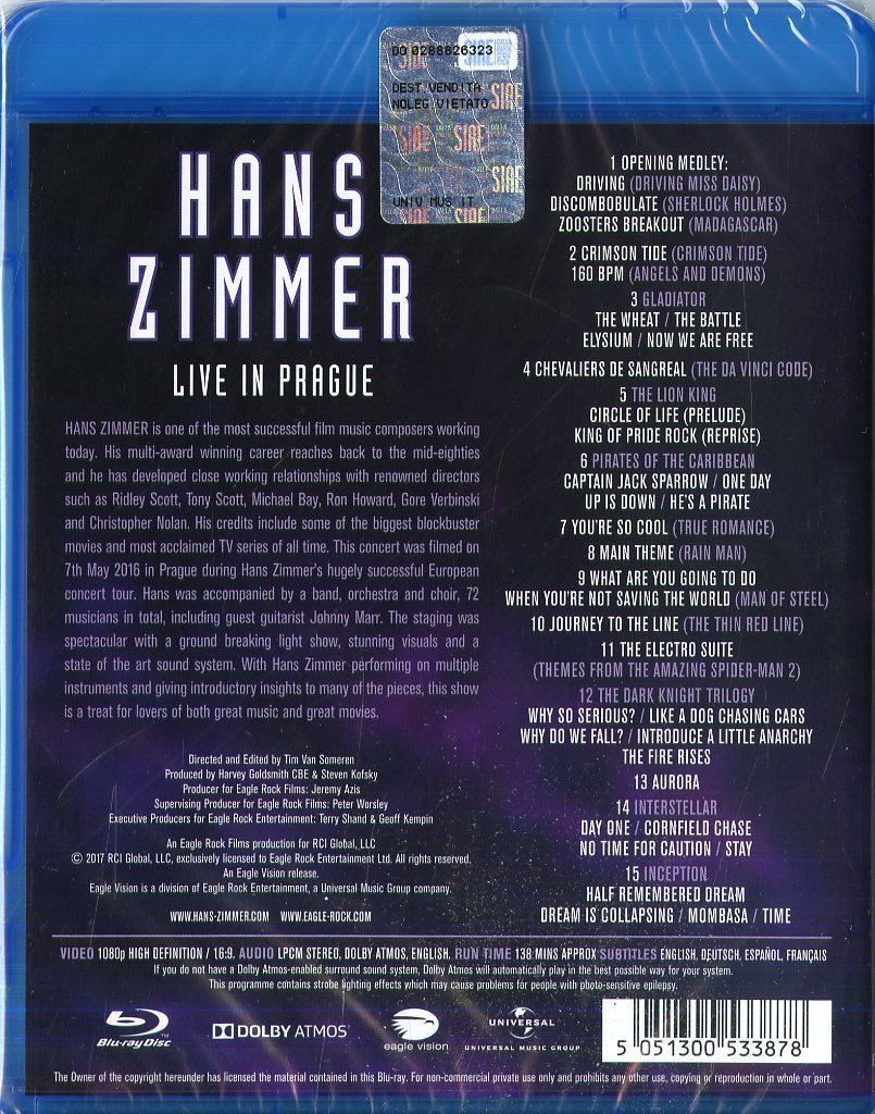 Live in Prague - Blu-Ray Disc | Hans Zimmer - 1 | YEO