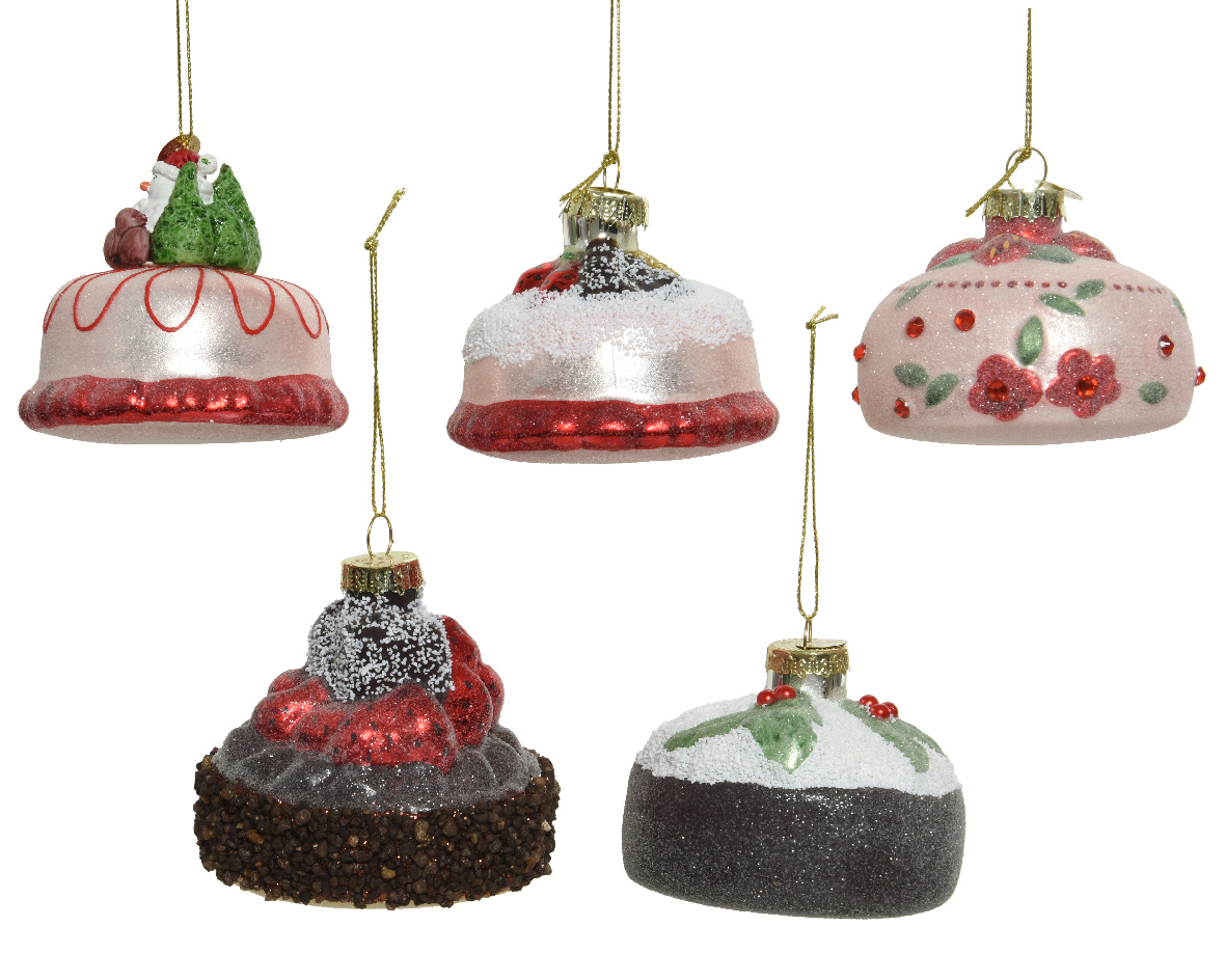 Ornament brad - Glass Glitter Details - Cake - Christmas Red, mai multe modele