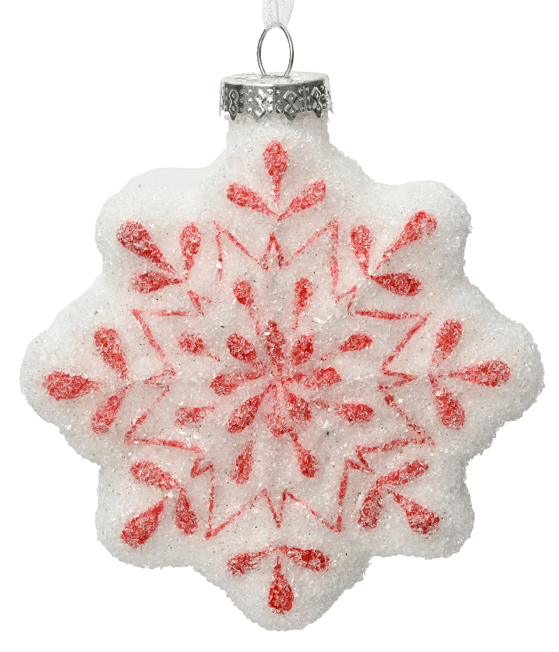 Ornament brad - Snowflake Glass with Snow Finish All Over with Glitter | Kaemingk