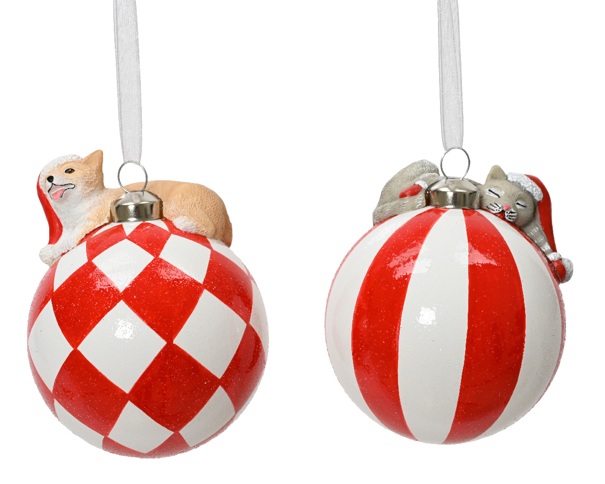 Glob - Enamel Glass - Shiny Stripes/Checkers with Cat/Dog on The Top - doua modele - pret pe bucata