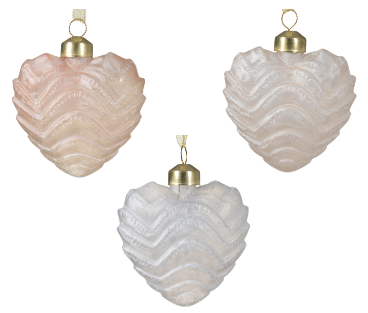 Ornament brad - Heart Glass with Relief - mai multe culori - pret pe bucata | Kaemingk