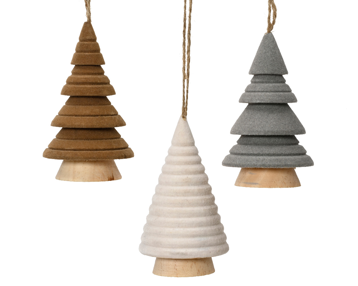 Ornament brad - Tree MDF Flock with Relief, mai multe modele | Kaemingk - 1 | YEO