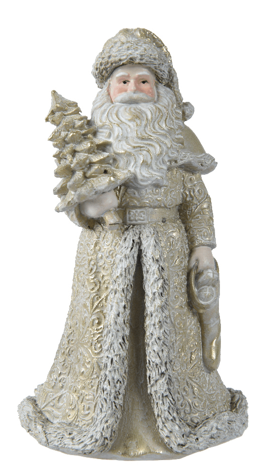 Figurina decorativa - Santa Polyresin Santa with Tree Standing - White-Gold | Kaemingk