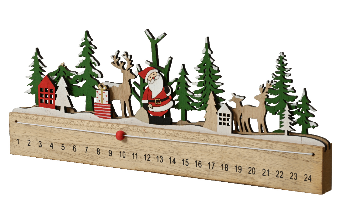 Decoratiune - Advent Calendar MDF Plywood Tree, Santa | Kaemingk