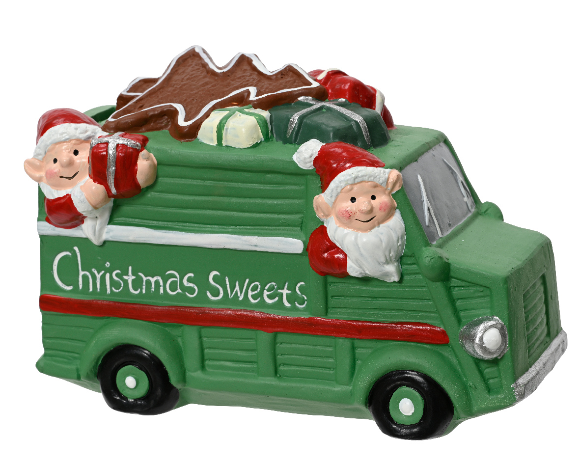 Pusculita - Terracotta Elves in Truck with Tree Gift - Green | Kaemingk