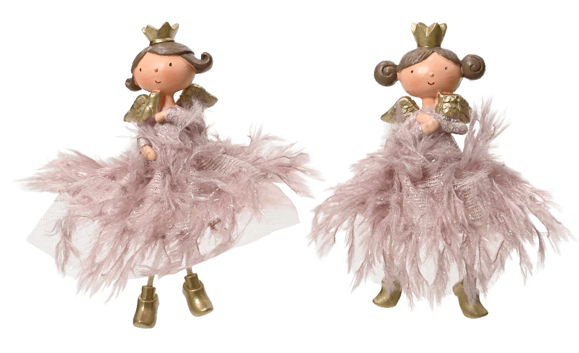 Figurina decorativa - Polyresin Angel with Dangle Legs with Fur Dress Purple - doua modele - pret pe bucata | Kaemingk