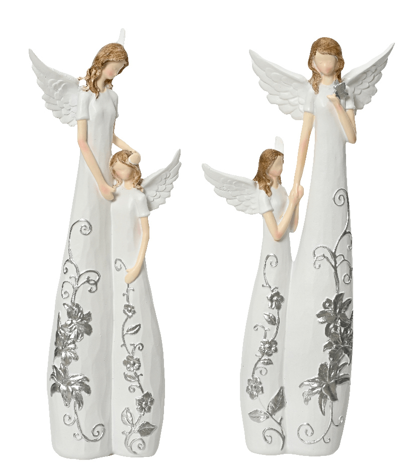 Figurina decorativa - Polyresin Double Angel Standing White - doua modele - pret pe bucata