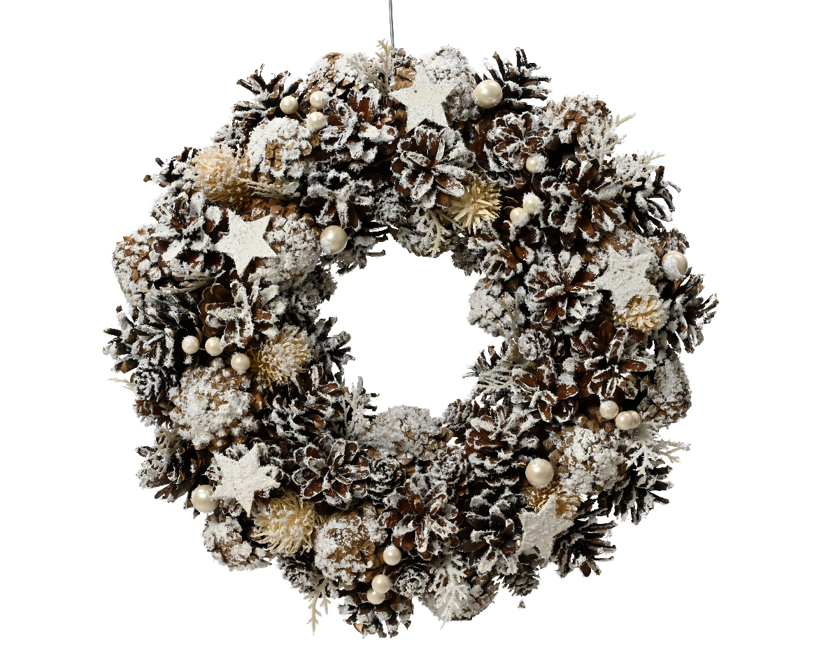 Decoratiune - Wreath Pinecones, Leaves, Pearls, Stars