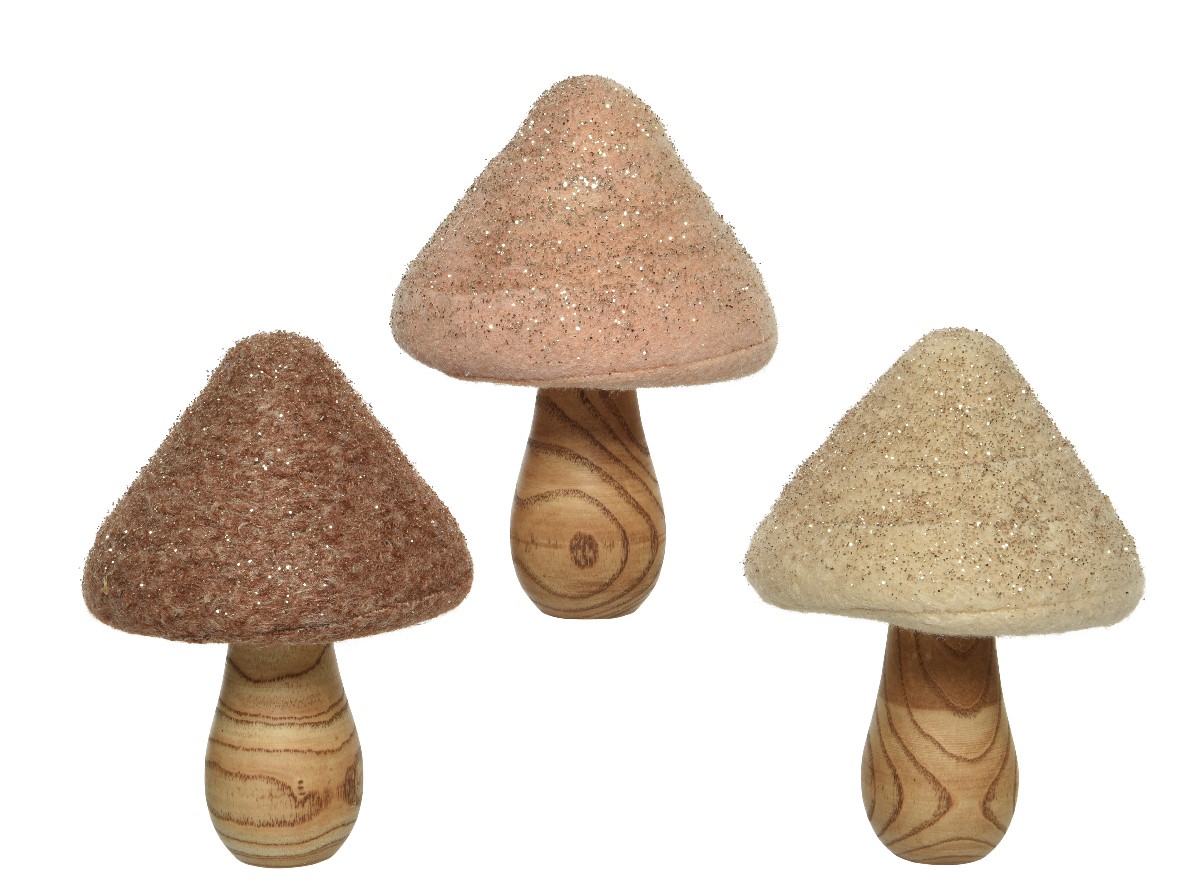 Decoratiune - Mushroom Wool Glitters, trei modele | Kaemingk