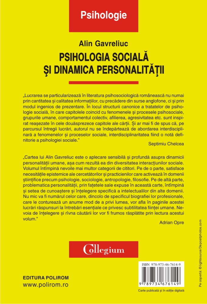Psihologia sociala si dinamica personalitatii | Alin Gavreliuc Alin poza 2022