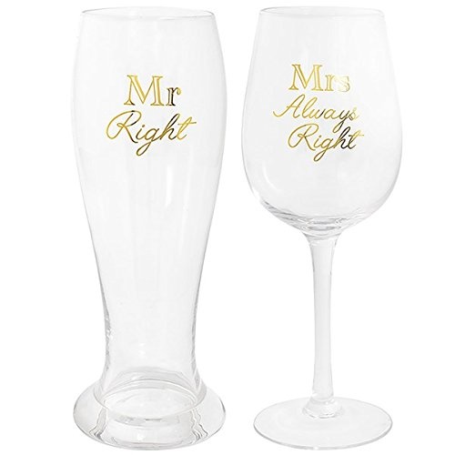 Set 2 pahare - Mr Right & Mrs Always Right Gold, 400 ml | Lesser & Pavey