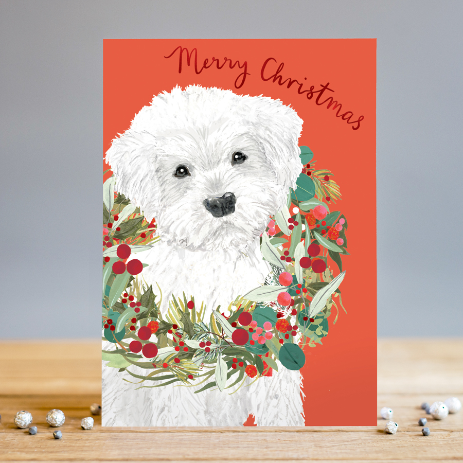 Felicitare Craciun - Dog & Wreath | Louise Tiler Designs