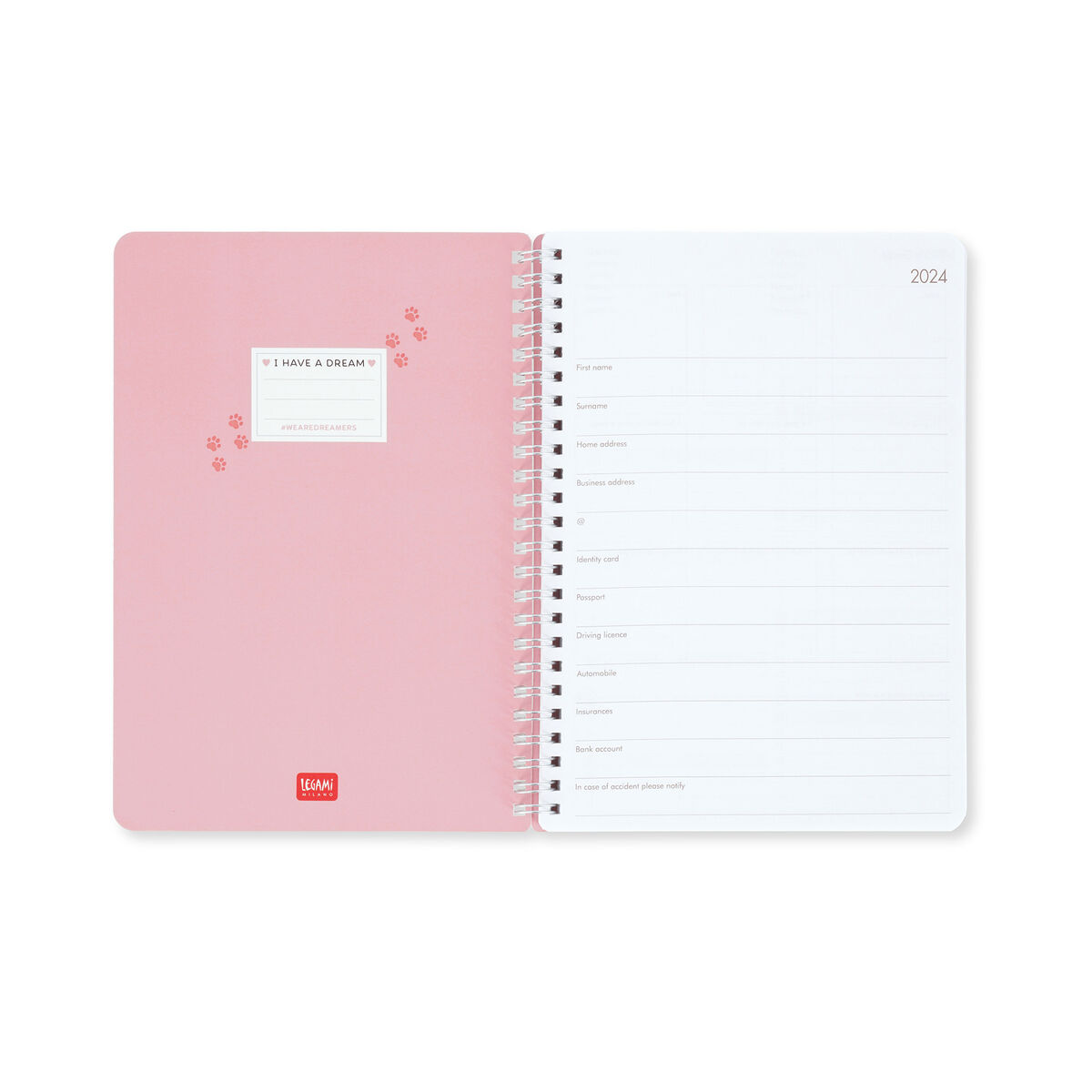 Agenda 2024 - 12 Month Weekly Diary - Large - Spiral Bound - Kitty | Legami - 1 | YEO