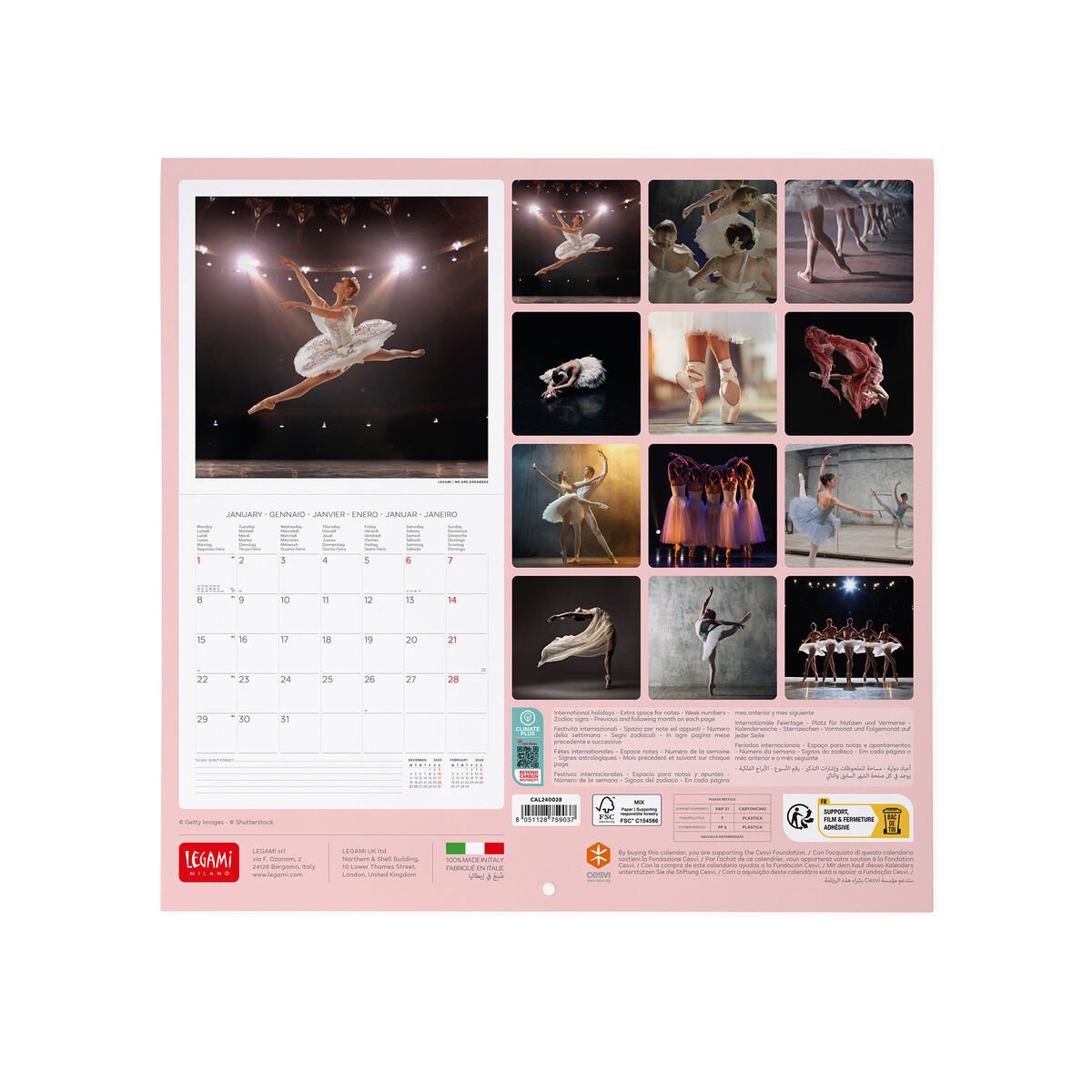 Calendar de perete 2024 - Ballet, 30x29 cm | Legami - 1 | YEO