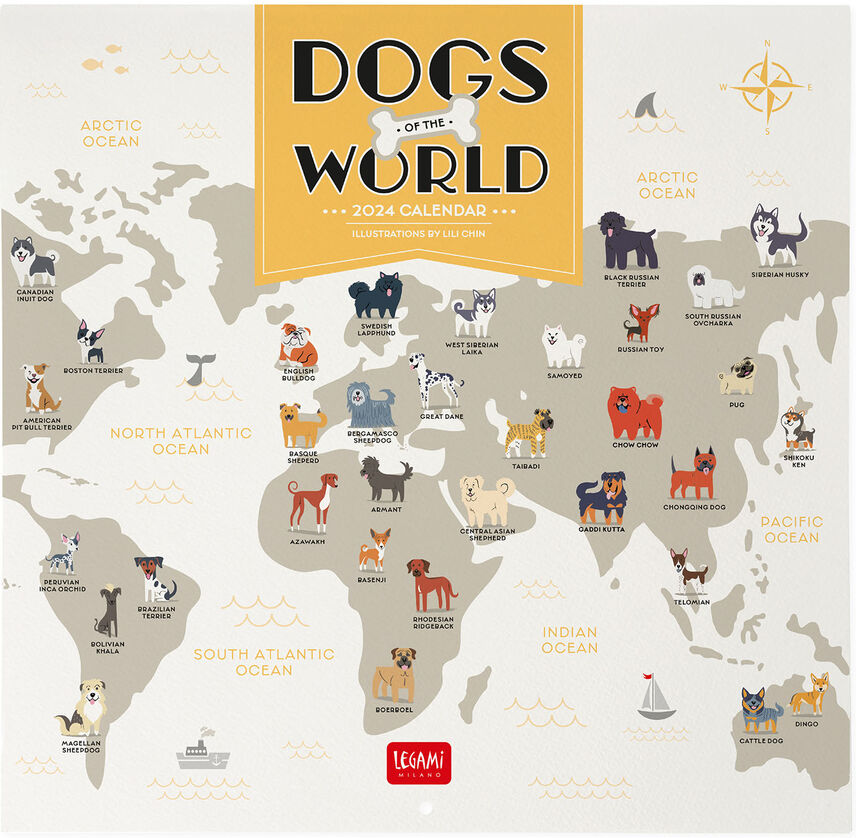 Calendar de perete 2024 - Dogs of the World, 30x29 cm | Legami