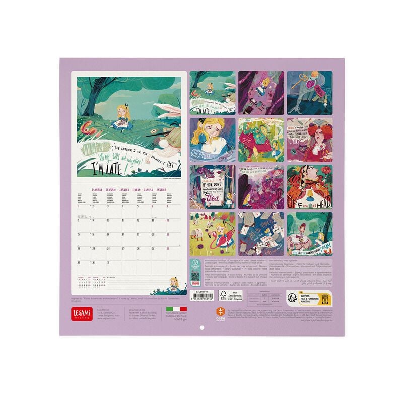 Calendar de perete 2024 - Alice in Wonderland, 30x29 cm | Legami - 1 | YEO