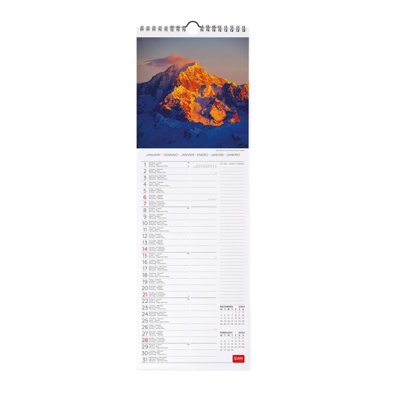 Calendar de perete 2024 - Mountains, 16x49 cm | Legami