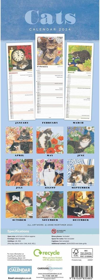 Calendar 2024 - Cats By Anne Mortimer | Carousel