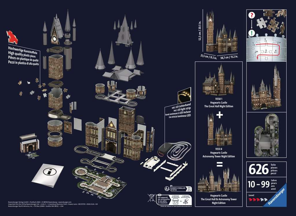 Puzzle 3D Harry Potter - Turnul Astronomiei, Editie de noapte - 540 piese | Ravensburger - 2