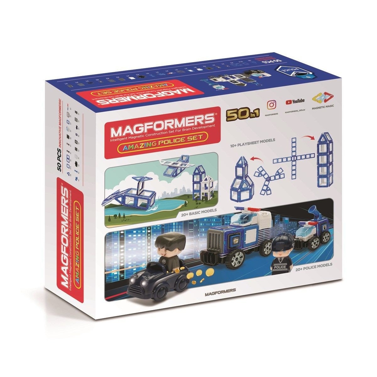 Set de constructie magnetic - Amazing Police, 50 piese | Magformers