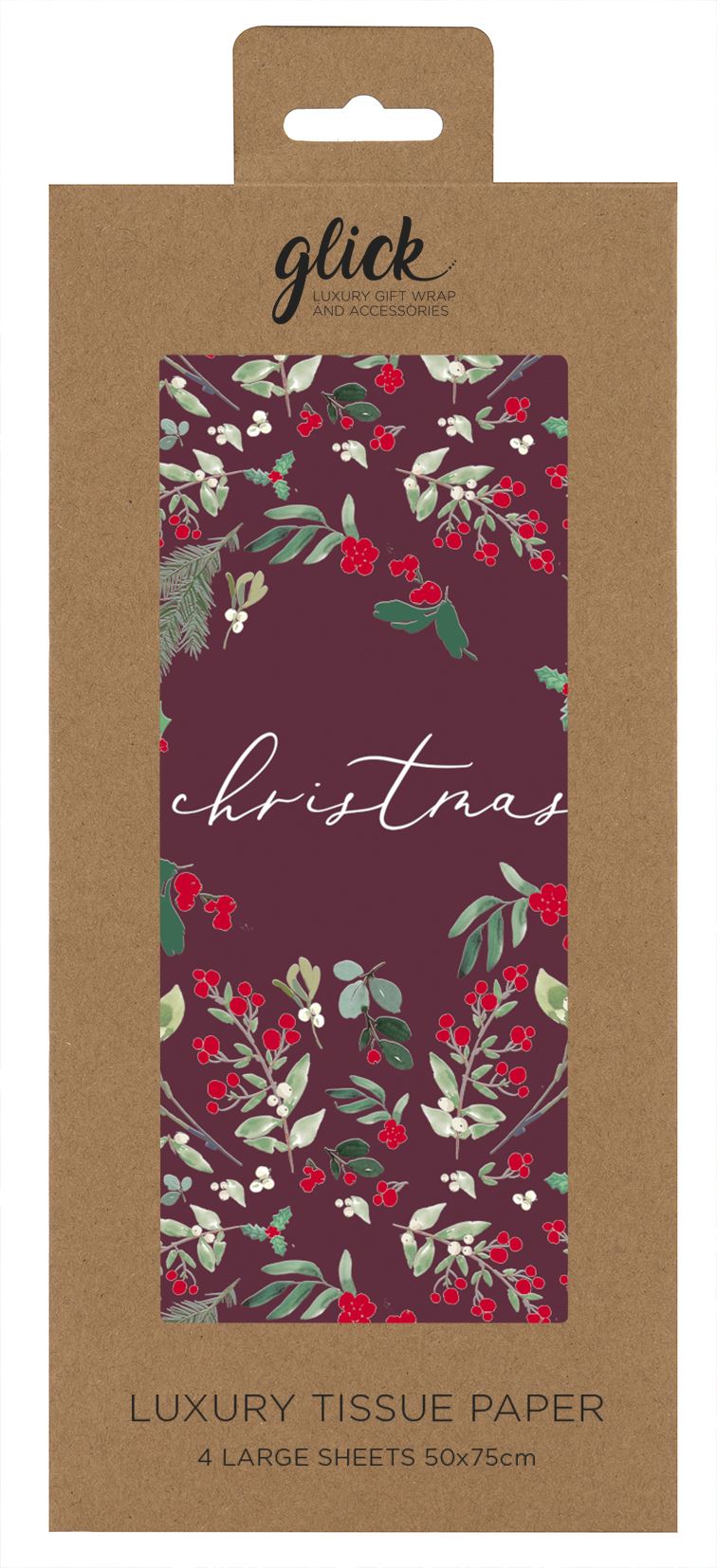 Set 4 hartii de impachetat - Tissue - Stephanie Dyment - Christmas Wreath Red