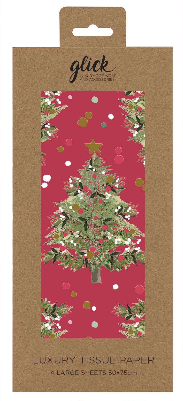 Set 4 hartii de impachetat - Tissue - Stephanie Dyment - Festive Tree Red