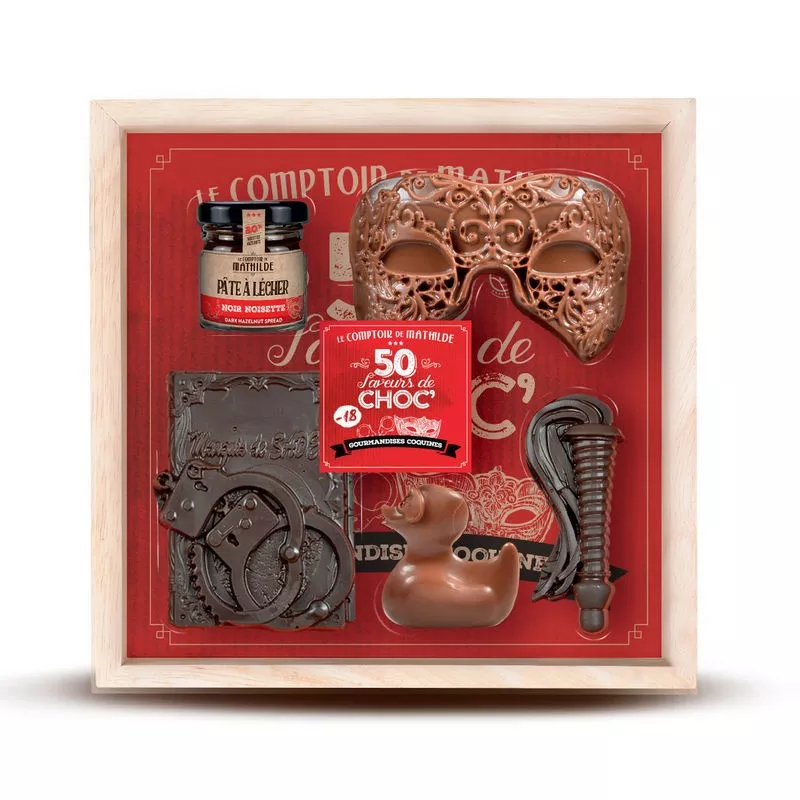 Ciocolata neagra in cutie de lemn - 50 arome de ciocolata | Comptoir de Mathilde
