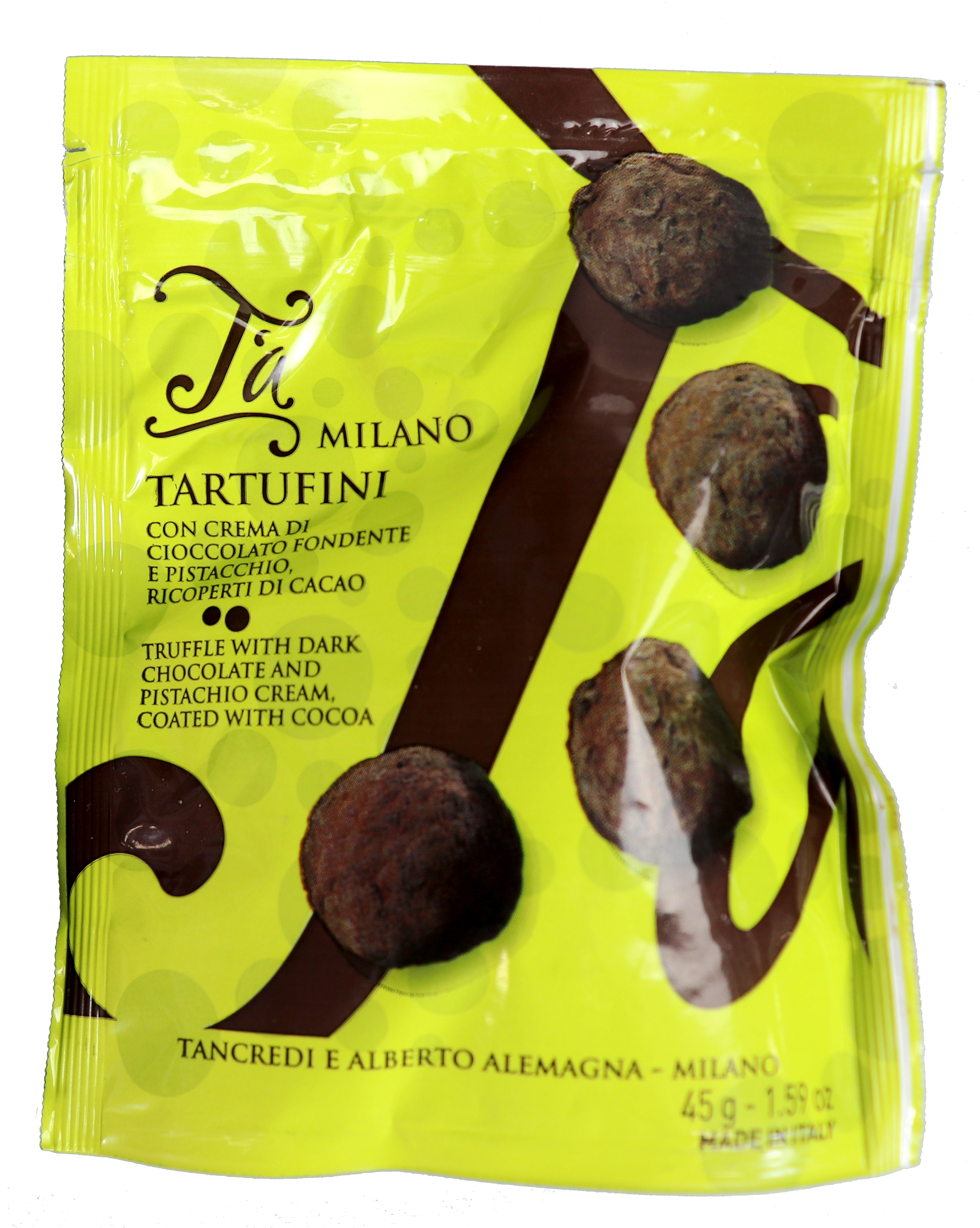  Tartufini cu crema de ciocolata fondata, crema de fistic si zahar pudra | T'a Milano 