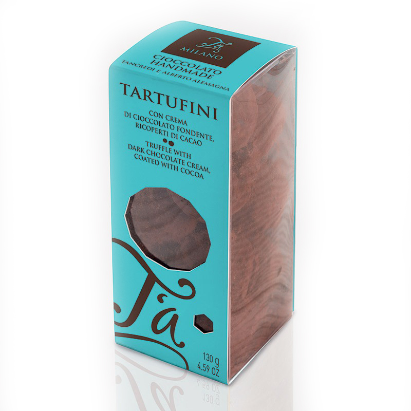 Tartufini cu ciocolata neagra, portocale, pudrate cu cacao | T\'A Milano