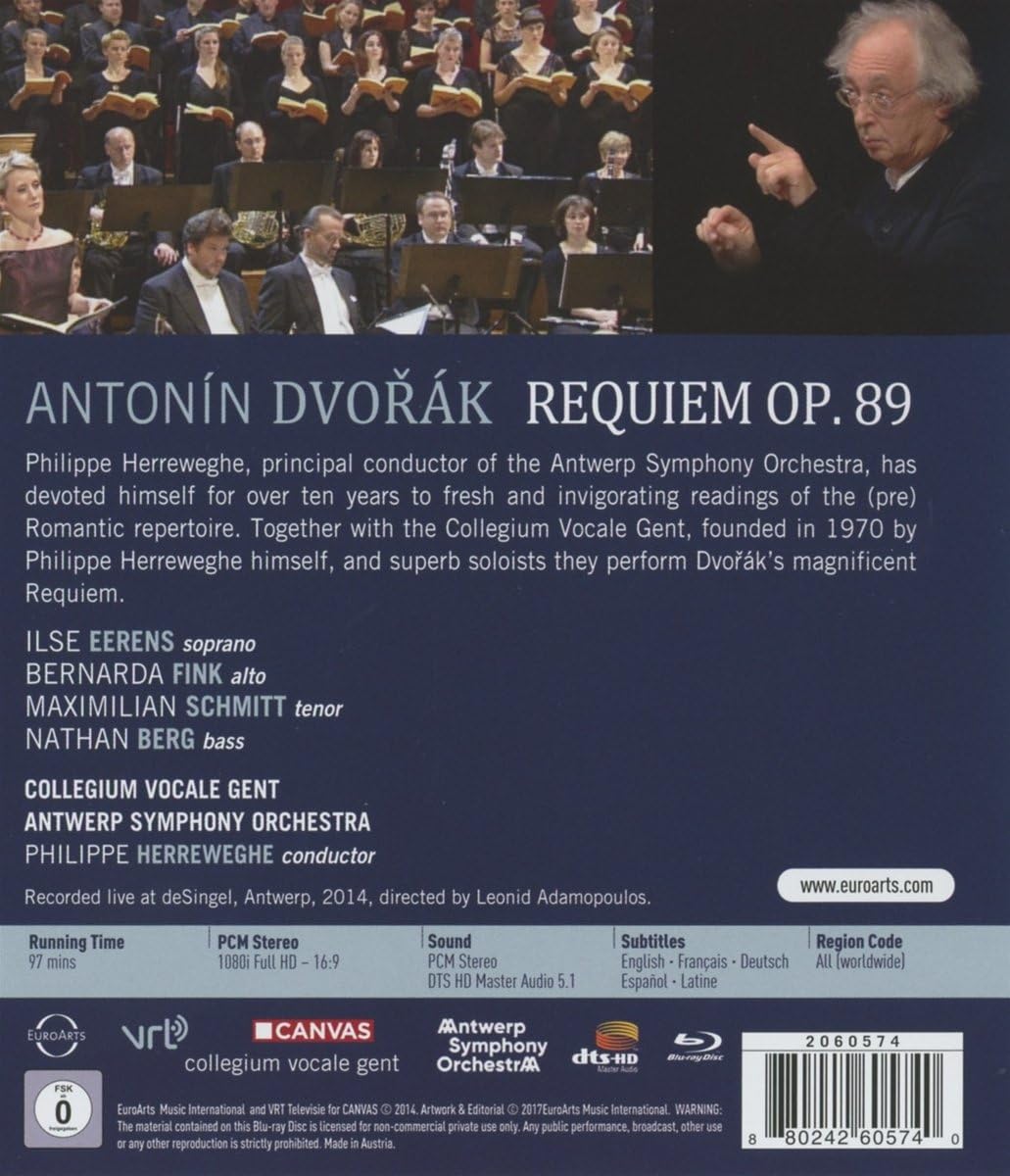 Antonin Dvorak: Requiem Op. 89 (Blu ray-disc) | Philippe Herreweghe, Collegium Vocale Gent, Antwerp Symphony Orchestra, Ilse Eerens, Bernarda Fink, Maximilian Schmitt, Nathan Berg