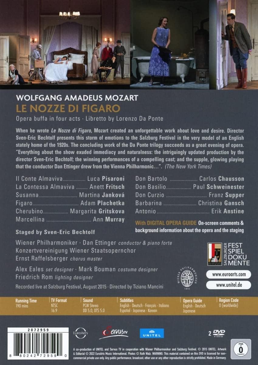 Le nozze di Figaro (DVD) | Luca Pisaroni, Anett Fritsch, Martina Jankova, Adam Plachetka, Ann Murray, Wiener Philharmoniker, Dan Ettinger