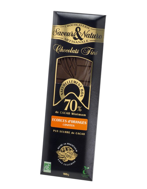  Ciocolata neagra Bio - Chocolat Noir 70% aux Ecorces d'Oranges Confites | Saveurs et Nature 