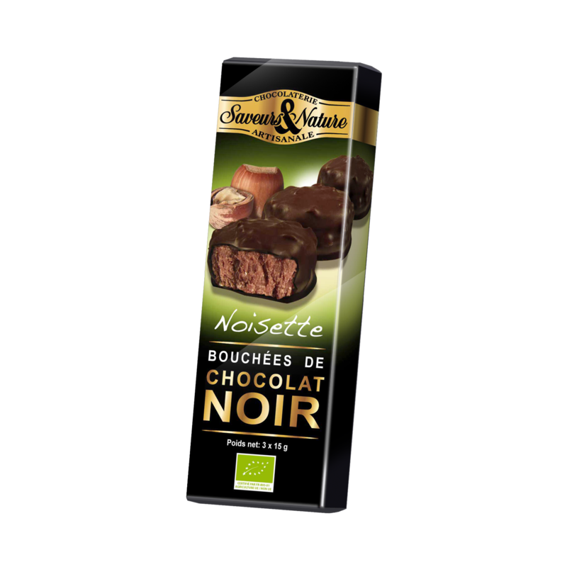 Praline de ciocolata neagra cu alune Bio - Rochetes Noir | Saveurs et Nature
